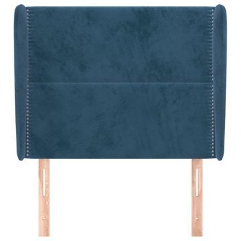 Cabecero Cama Mueble De Dormitorio Con Orejas De Terciopelo Oscuro 103 X 23 X 118/128 Cm Azul M02_0003683