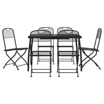 Conjunto Comedor Jardin 7 Uds | Mueble Jardin Mesa Y Sillas Malla Metálica Gris Antracita