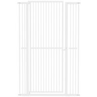 pawhut barrera para perros extra alta con ancho ajustable 77-104 cm puerta para perros con extensiones y puerta de paso blanco