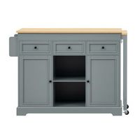isla de cocina movil con ruedas encimera extensible 112-188 cm 3 cajones gris