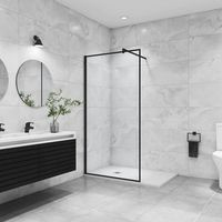 aica walkin mampara panel de ducha borde de serigrafia negra vidrio antical 8mm con barra 140cm perfil negro mate 118-120x200cm