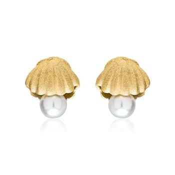 Pendientes de conchas con perlas 925 plata chapada en oro