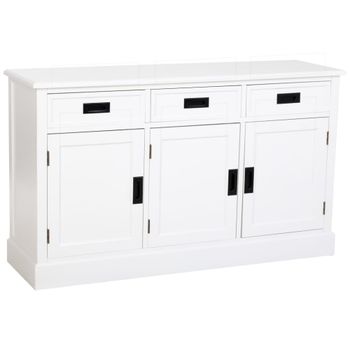 Aparador de madera blanco con 3 puertas y 3 cajones 135x40x80.5 alt. C
