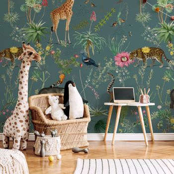 Papel pintado panorámico bestiario botánico