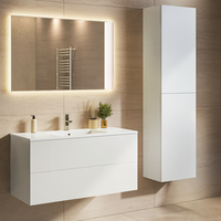 conjunto de muebles de bano con columna 100 cm - lomazoo nuvano - blanco brillante - lavabo blanco