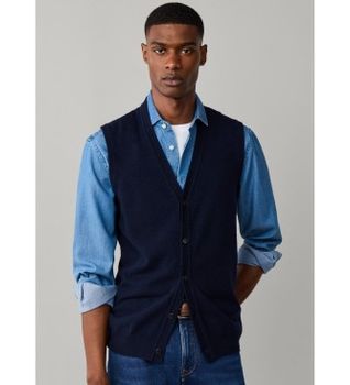 Hackett London para hombre. HM7000244 Chaleco Merino Cash Mix marino (XL), Casual, Lana, Clásico