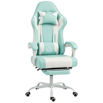 HOMCOM Silla Gamer con Lumbar Masaje Vibración Reclinable 155° Altura Ajustable Reposacabezas y Reposapiés Retráctil Azul   Aosom España