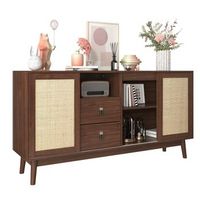 aparador - mueble de almacenamiento - mdf y ratan - madera oscura 155x38x80cm