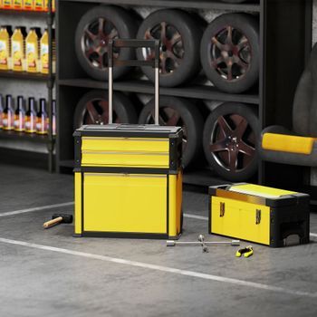 Caja De Herramientas De Acero Homcom 52x32x72 Cm Amarillo Y Negro