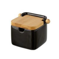 azucarero de ceramica negro con tapa de bambu 8 x 11 cm