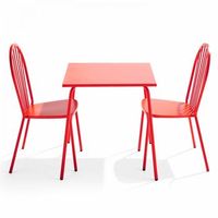 mesa de jardin y 2 sillas de acero rojo estilo bistro palavas - oviala
