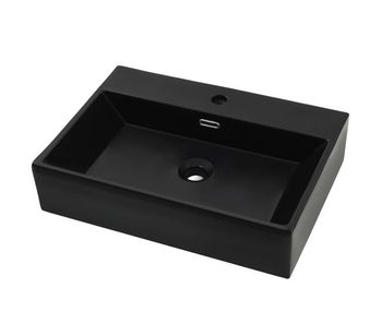 Vidaxl lavabo con orificio para grifo cerámica negro 60,5x42,5x14,5 cm