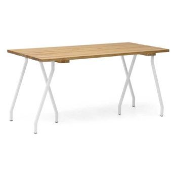Mesa Listones Exeter Eco-line 160x78x75cm Blanco En Madera Maciza Gran Espesor Acabado Natural Box Furniture