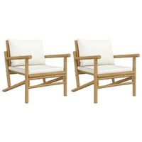 sillas de jardin de bambu 2 unidades con cojines blanco crema vidaxl