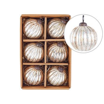 Conjunto De 6 Adornos Navideños De Cristal Hechos A Mano Bolas Colgantes Para El Árbol De Navidad Efecto Envejecido Plateado Ivoire