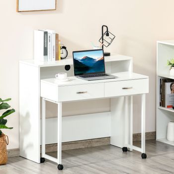 2 Mesas Escritorio Apilables De Mdf Metal Homcom 100x36x88 Cm-blanco