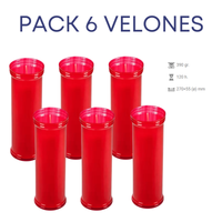 velas lumar - pack 6 velones de santo rojas 270x55 cm - velas liturgicos de parafina y cera vegetal para iglesias y tumbas