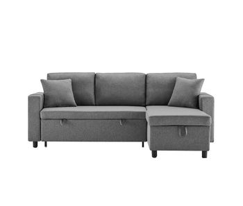 Sofá cama l-forma 3 plazas - chaiselongue intercambiable, con almacenamiento, gris oscuro