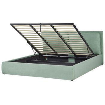 Cama Con Almacenaje De Terciopelo Verde Menta 180 X 200 Cm Otomana Bajonna