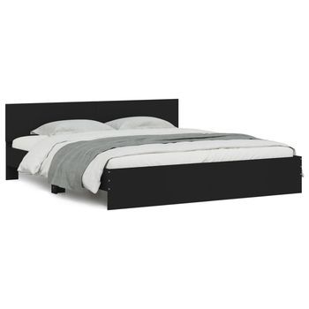 Cama Matrimonial | Cama Para Adultos | Estructura De Cama Con Cabecero Negra 160x200 Cm