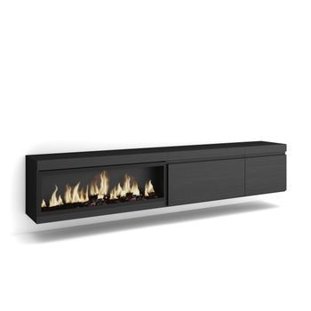 Mueble Tv | Televisión | Muebles De Salón, Almacenaje | 237x45x35 Cm | Para Tv Gran Formato | Chimenea Eléctrica Xxl | Colgado, Suspendido | Estilo Moderno | Negro