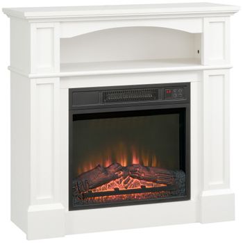 HOMCOM Chimenea eléctrica con efecto llama LED regulable 1800 W, mando a distancia, temporizador y estante integrado, Blanco