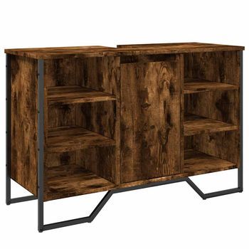 Armario Lavabo Baño Madera Ingeniería Roble Ahumado 91x35x60 Cm Vidaxl