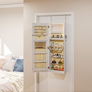 Espejo Joyero De Mdf Vidrio Homcom 37x10,5x108 Cm Blanco