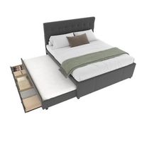 cama tapizada 140x200cm - cama doble con tres cajones - cama nido - cabecero ajustable - gris
