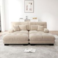 canape de esquina modular en chenilla beige 2 cojines lumbares 2 decorativos 2 poufs reposabrazos anchos