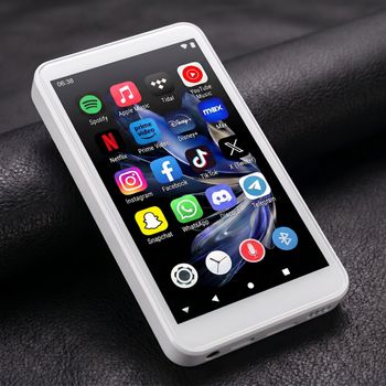 Reproductor de MP3 con Android 10, Spotify y conexión WiFi, 8 núcleos, pantalla táctil de 4 pulgadas, altavoz Bluetooth, música en línea, tienda de libros electrónicos, ideal para estudiantes.