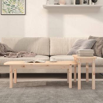 Juego De Pack 2 Uds Mesas De Centro，mesa Auxiliar，mesa De Café Madera Maciza De Pino