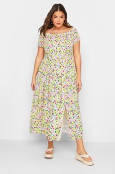 Yours Vestido Largo De Flores Amarillas Y Rosas, Mujer Curvy Y Tallas Grandes, Yours