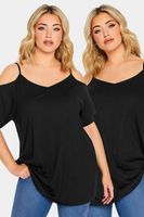 yours juego 2 camisetas negras hombros descubiertos mujer curvy y tallas grandes yours