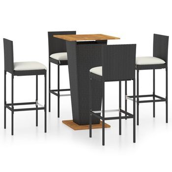 Set De Muebles De Bar De Jardín 5 Pzas Y Cojines Ratán Pe Negro Vidaxl