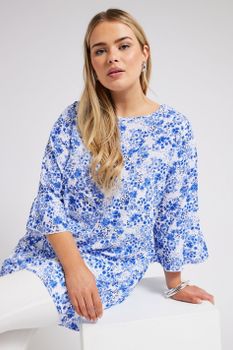 Yours London Túnica Blanca De Flores Azules, Mujer Curvy Y Tallas Grandes, Yours London