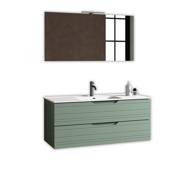 Mueble de baño con espejo 4 piezas en mdf verde salvia