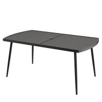 costway mesa comedor rectangular 160x90cm con orificio sombrilla 4cm encimera listones metalicos para patio jardin carga 100kg negro