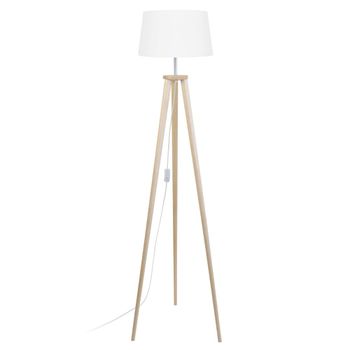 Lámpara de pie trípode madera natural pantalla crudo