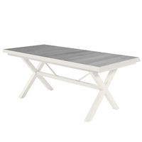 mesa extensible 162-202 tablero ceramica aluminio y ceramica color blanco envejecido 162-202 cm x 92 cm x 78 cm alto