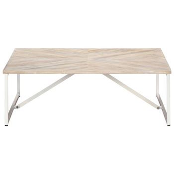Mesa De Centro 110x110x36 Cm Madera Maciza De Mango Y Hierro Con Recubrimiento En Polvo - Blanco