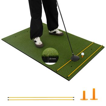 Costway 3 en 1 Tapete de Golf de Hierba Sintética con 2 Tees 2 Palos de Alineación y 3 Orificios Perforados para Tees Verde