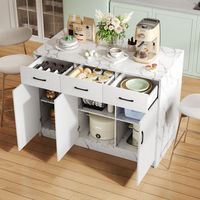 isla de cocina de 120x60x905 cm 3 cajones 3 puertas marmol estantes ajustables cajones silenciosos blanca