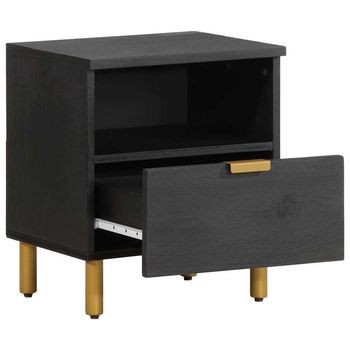 Mesita De Noche 40x33x46 Cm Madera Trabajada, Madera Maciza De Mango Y Latón - Negro