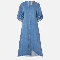 stine goya puff sleeves denim midi dress - s