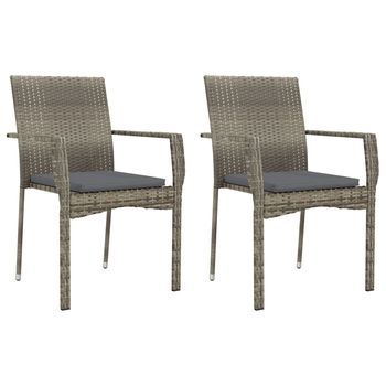 Pack 2 Uds Sillas De Jardín | Silla De Exterior | Sillón Con Cojines Ratán Sintético Gris