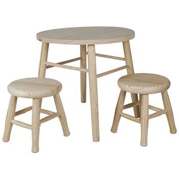 Conjunto Infantil Redondo Mesa Y 2 Taburetes En Madera De Pino