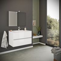 mueble de bano suspendido blanco brillante 80 cm 2 cajones  benaco