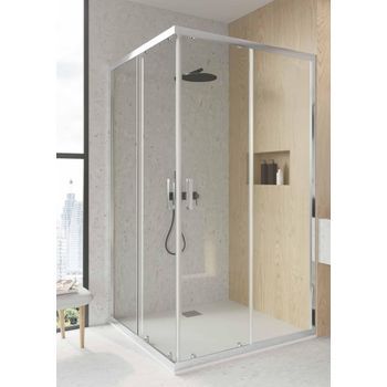 Mampara De Ducha Angular Cromo F2 - Anti - Cal 2 Fijos + 2 Correderas - 75x170cm