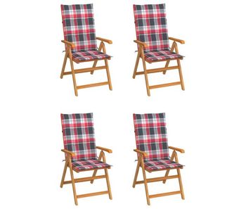 Sillas de jardin 4 unidades madera maciza teca cojines cuadros rojos